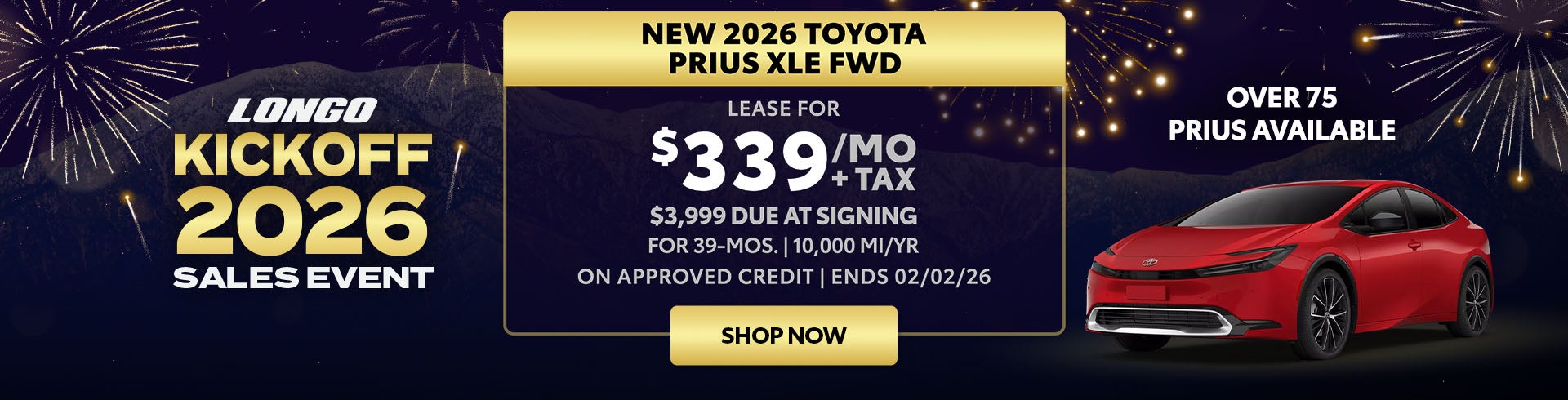 Lease a new 2026 Toyota Prius XLE for $339/mo + tax