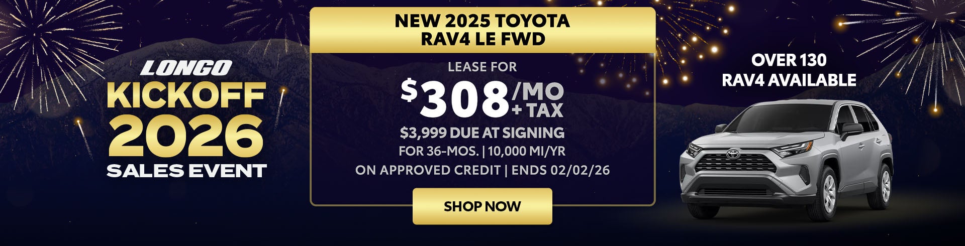 Lease a new 2025 Toyota RAV4 LE for $308/mo + tax