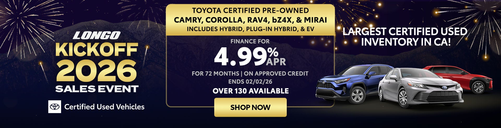 Finance a Toyota Certified Pre-Owned vehicle for 4.99% APR
