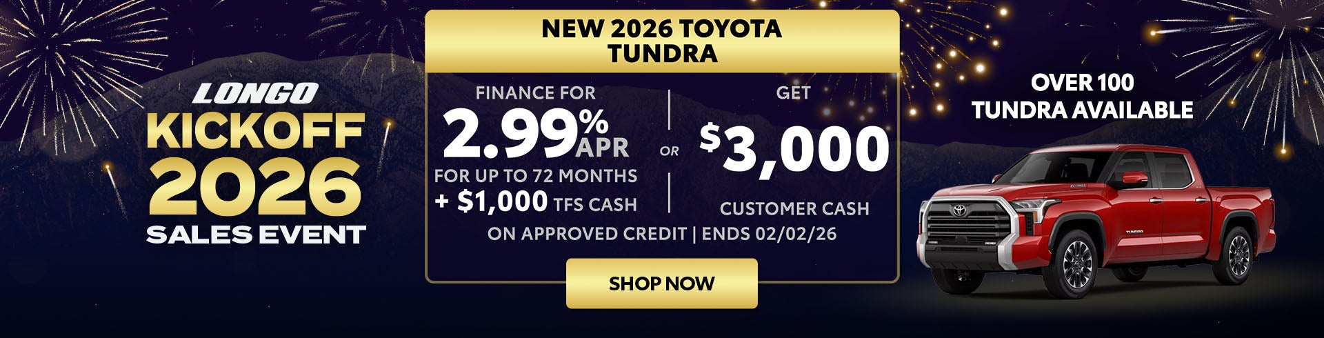 Finance a new 2026 Toyota Tundra for 2.99% + $1,000 TFS Cash