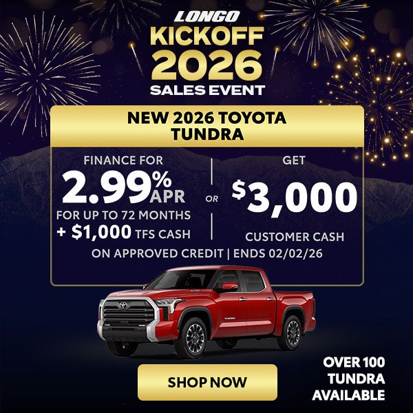 Finance a new 2026 Toyota Tundra for 2.99% + $1,000 TFS Cash