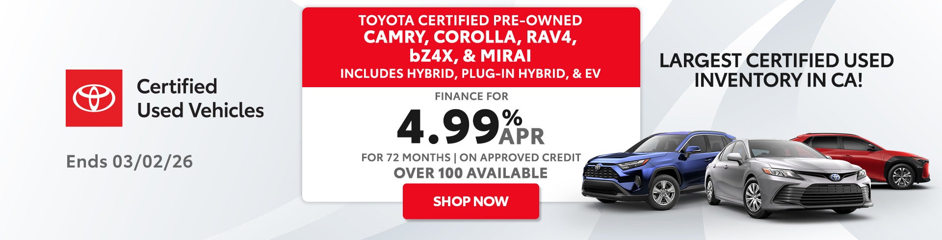 Finance a Toyota Certified Pre-Owned vehicle for 4.99% APR