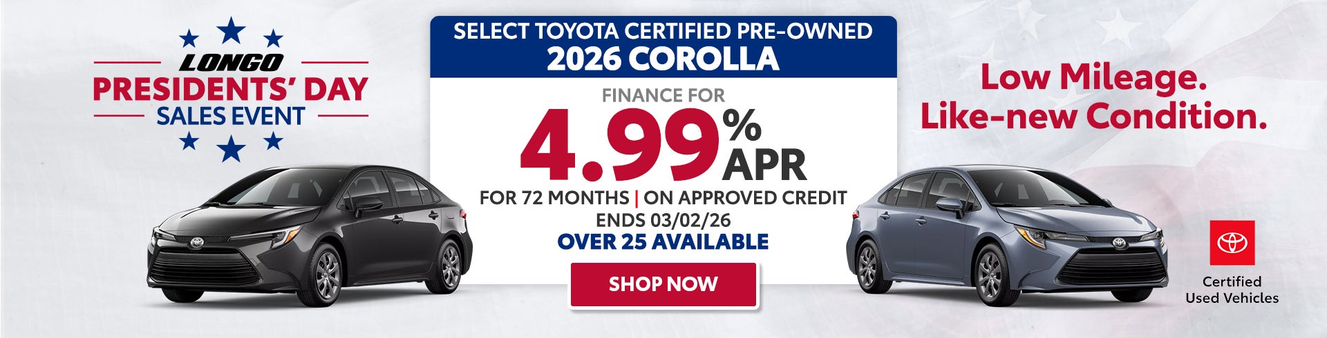 Shop like-new and low mileage 2026 Corolla