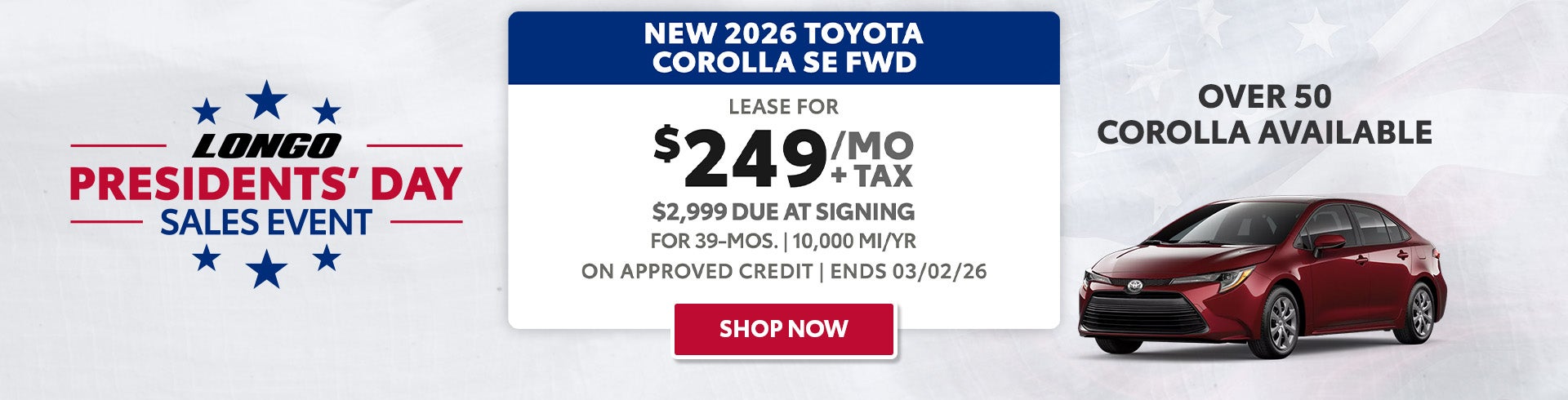 Lease a new Corolla for $249/mo + tax