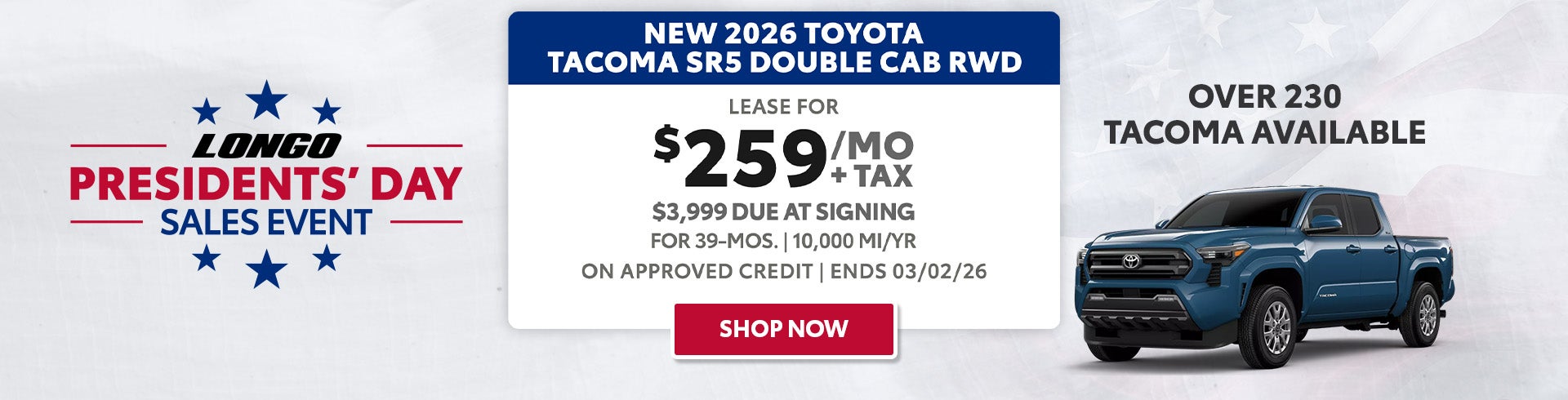 Lease a new Tacoma for $259/mo + tax