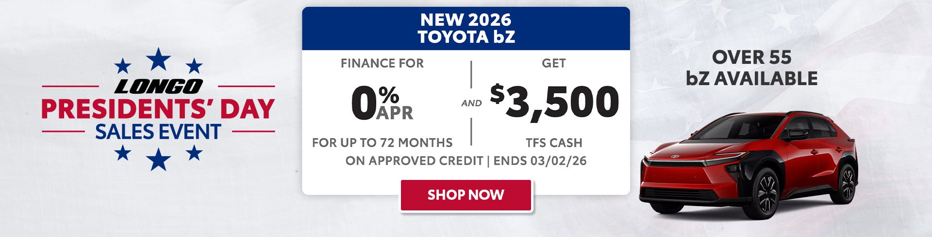 Finance a new bZ for 0% APR and get $3500 TFS Cash
