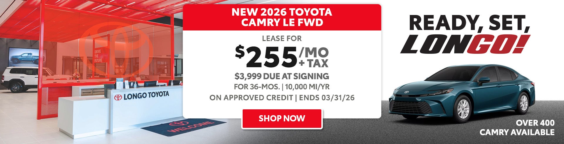 Lease a 2026 Camry for $255/mo + tax