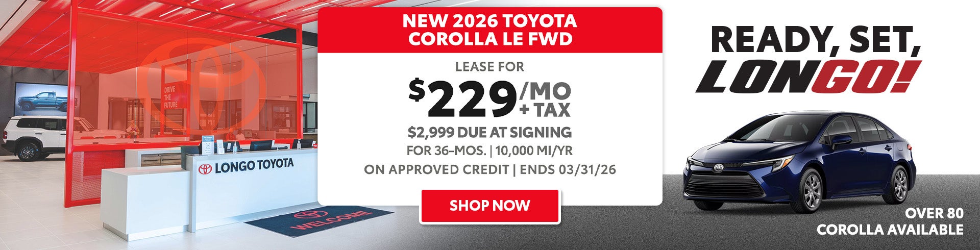 Lease a new 2026 Corolla for $229/mo + tax