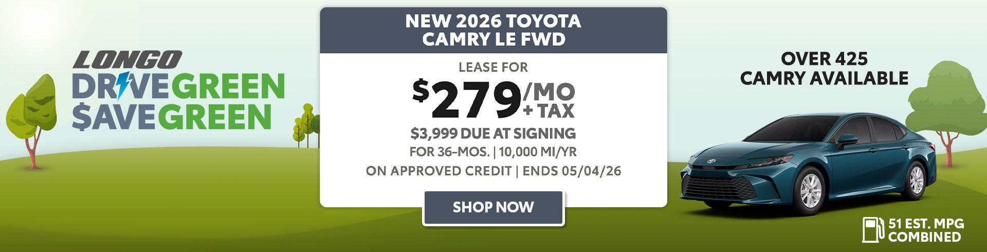 Lease a 2026 Camry for $279/mo + tax