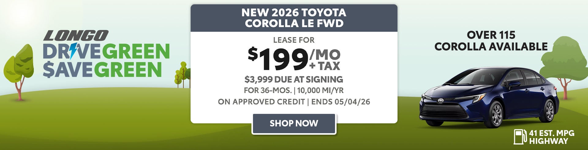 Lease a 2026 Corolla for $199/mo + tax