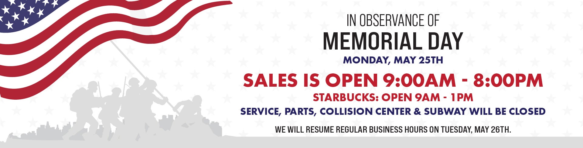 Memorial Day Hours