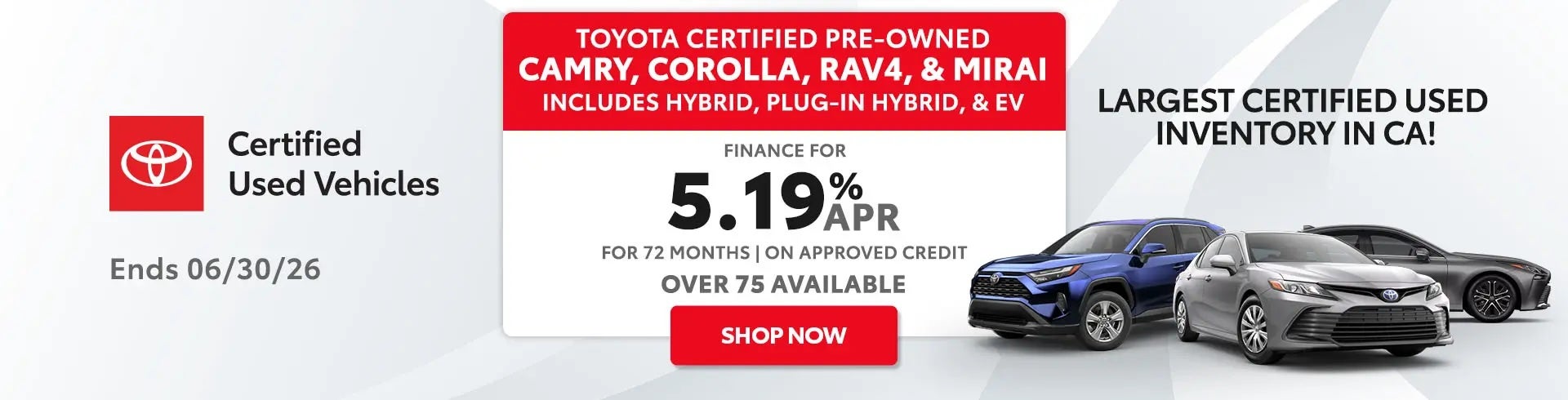 Finance a Toyota Certified Pre-Owned vehicle for 5.19% APR