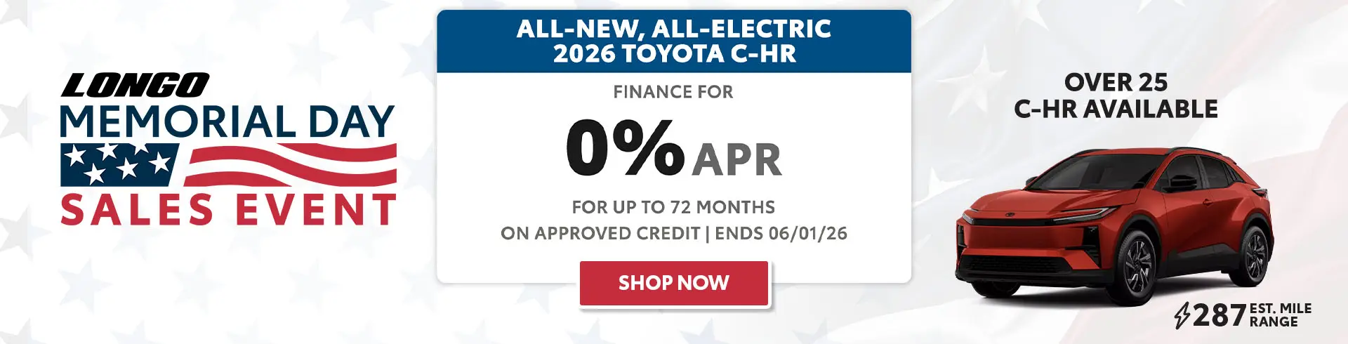 Finance a Toyota C-HR for 0% APR for up to 72 months
