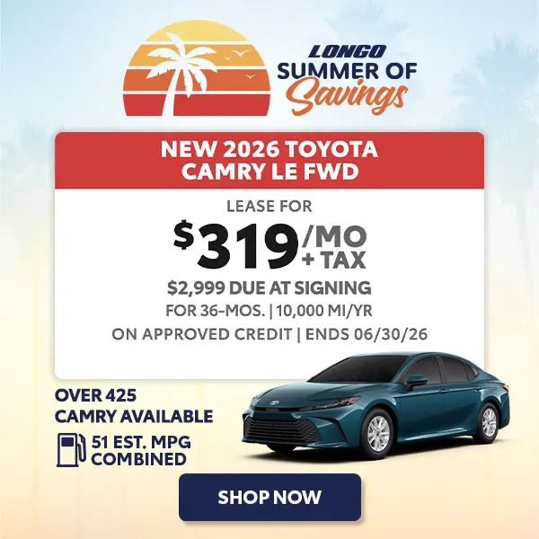 Lease a new 2026 Toyota Camry LE for $319/mo + tax