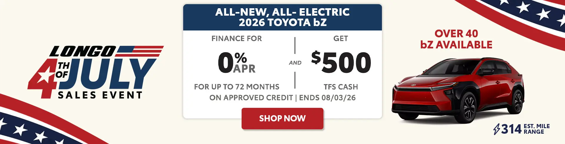 Finance a new 2026 bZ for 0% APR & Get $500 TFS Cash