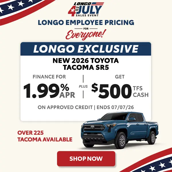 Finance a new 2026 Tacoma SR5 for 1.99% APR + Get $500 TFS
