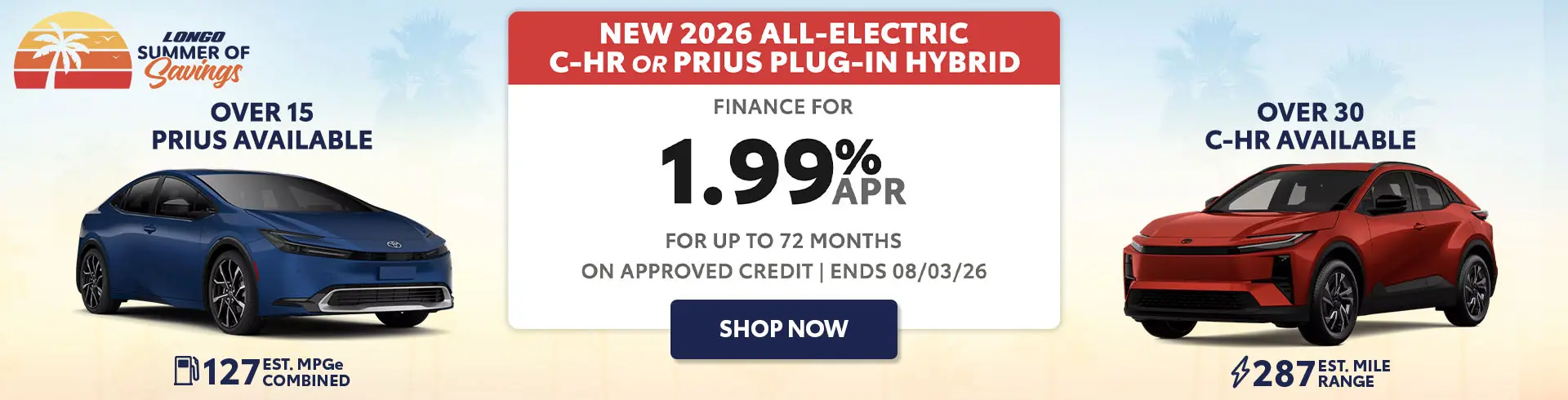 Finance a new 2026 C-HR or Prius Plug-In for 1.99% APR