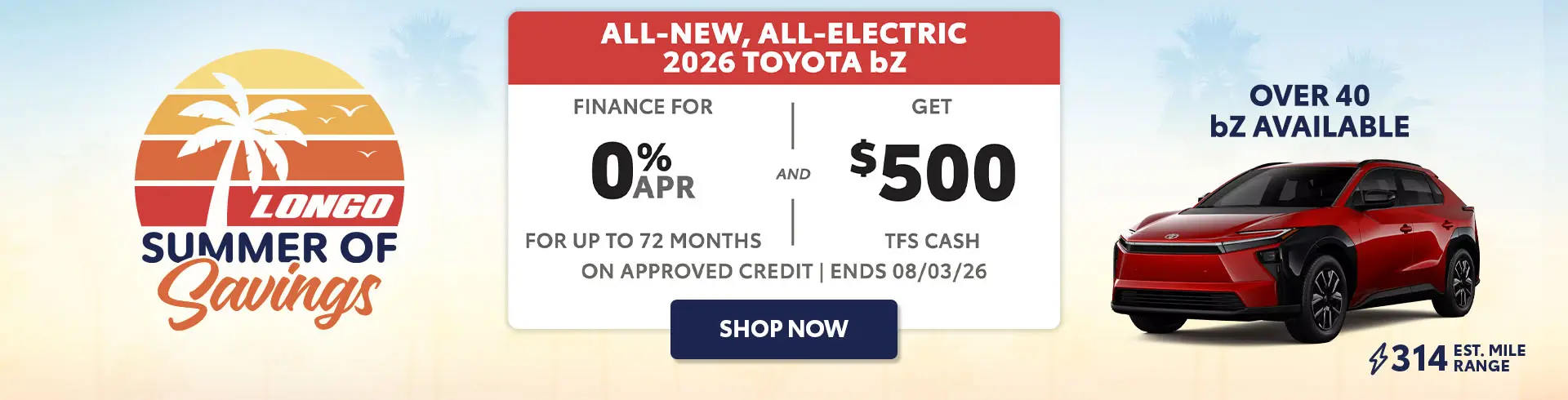 Finance a new 2026 bZ for 0% APR & Get $500 TFS Cash