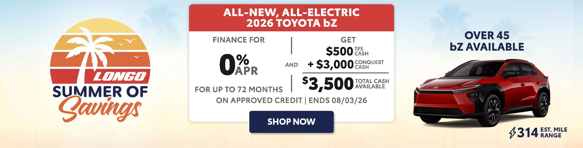 Finance a new 2026 bZ for 0% APR & Get $500 TFS Cash