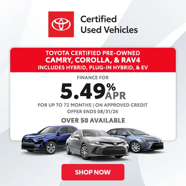 Finance a Toyota Certified Pre-Owned Vehicle for 5.49% APR