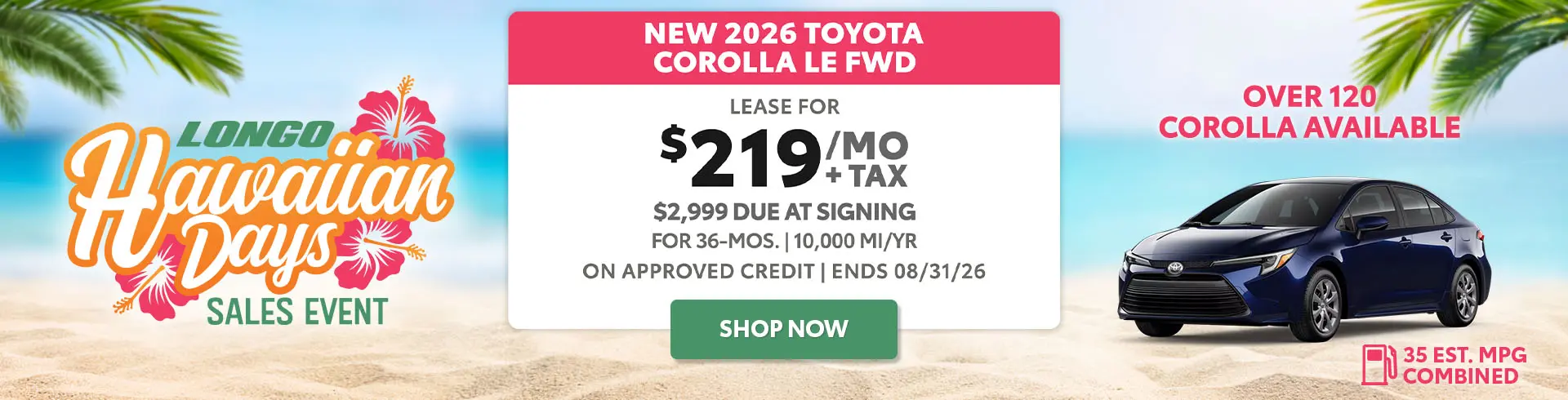 Lease a new 2026 Corolla for $219/mo + tax
