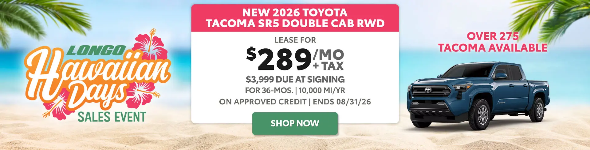 Lease a new Tacoma SR5 for $289/mo + tax