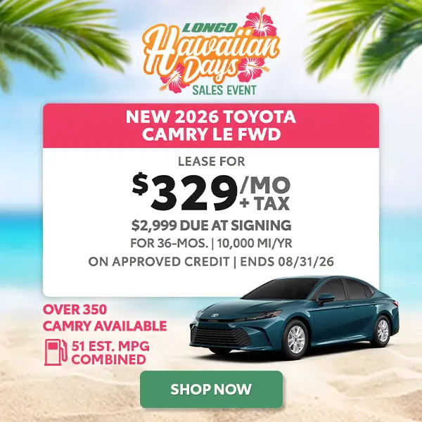 Lease a new 2026 Camry LE for $329/mo + tax