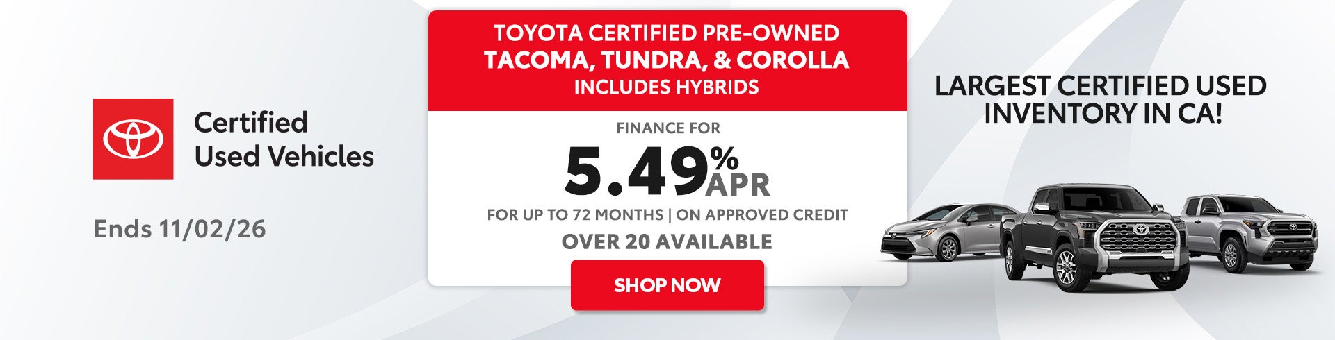 Finance a Toyota Certified Pre-Owned Vehicle for 5.49% APR