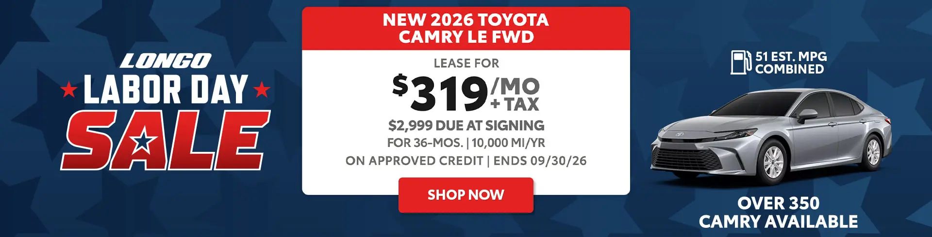 Lease a new 2026 Camry for $319/mo + tax
