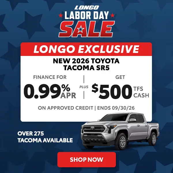 Finance a new 2026 Tacoma SR5 for 0.99% APR + Get $500 TFS