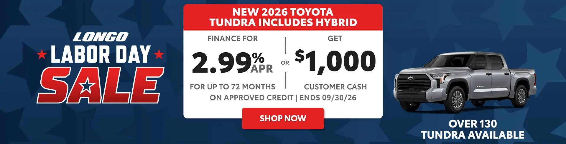 Finance a new 2026 Tundra for 2.99% APR