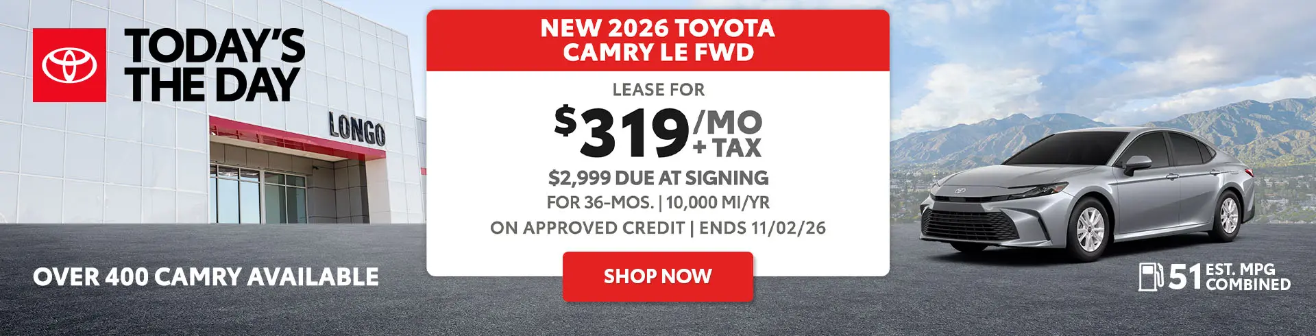 Lease a new Camry LE for $319/mo