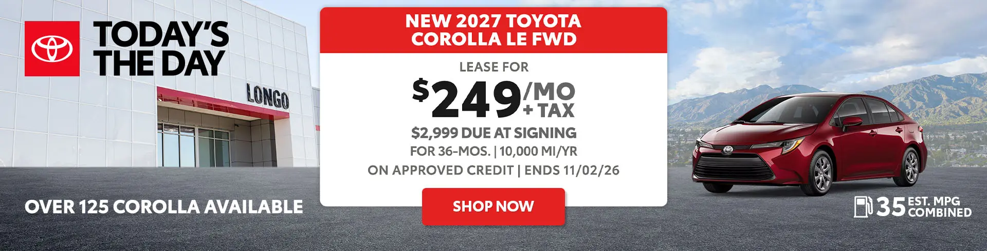 Lease a new 2027 Corolla LE for $249/mo