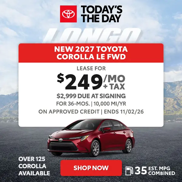 Lease a new 2027 Corolla LE for $249/mo