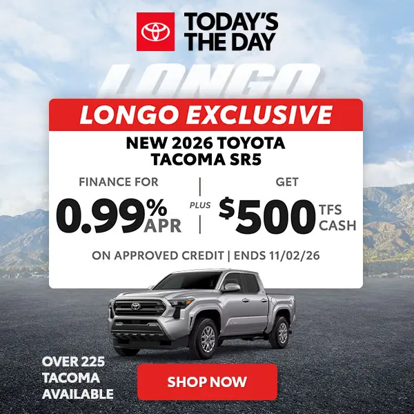 Finance a new 2026 Tacoma SR5 for 0.99% APR + Get $500 TFS
